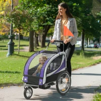 HOMCOM Baby Bike Trailer with 5 Point Harness, Steel Frame, Reflectors, Safety Flag, Hitch Coupler, Purple(m-10)