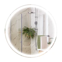 kleankin Round Bathroom Mirror with LED Lights, Wall Mount Dimmable Makeup Mirror with 3 Temperature Colours, Defogging Film and Memory Function, Frameless, Hardwired, 60 x 60 cm(m-1)