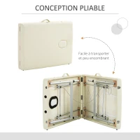 HOMCOM Table de massage pliable portable + housse de transport charge max. 225 Kg hauteur réglable 210 x 90 cm crème(m-7)