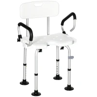 HOMCOM Silla para Ducha Taburete de Ducha Antideslizante con Altura Ajustable y Apoyabrazos Regulable Carga 136 kg(m-1)