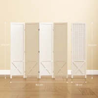 HOMCOM Paravent intérieur en bois 4 panneaux séparateur de pièce pliable panneau perforé 152 x 1,7 x 144,5 cm blanc(m-3)
