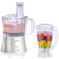 HOMCOM Food Processor with 1L Bowl, 1.5L Blender, Knife Blades, Reversible Slicing and Grating Discs, Adjustable Speed and Pulse, 500W(m-1)
