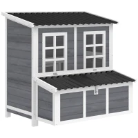 PawHut Poulailler en bois XL avec nichoir 3 compartiments tiroir amovible toit imperméable porte-rampe 100x86x100cm gris(m-12)