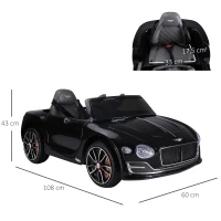 HOMCOM Coche Eléctrico para Niños Bentley GT Coche de Batería para Niños de +3 Años Velocidad 2,5-5 km/h 108x60x43 cm Negro(m-3)