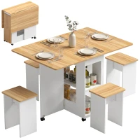 HOMCOM Ensemble table salle à manger pliante avec 4 chaises, table de cuisine avec chaises pour 4 personnes, roulettes, chêne(m-17)