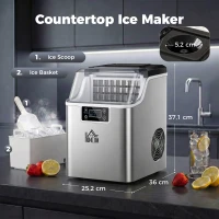 HOMCOM Eiswürfelmaschine Eiswürfelspender Ice-Maker 20kg/24h 2,3L Eiswürfelbereiter mit 3,2 L Wassertank, Silber(m-3)