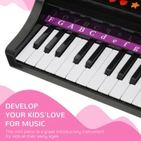 HOMCOM 37 Keys Kids Mini Electronic Keyboard Children Grand Piano with Stool Microphone Light Musical Instrument Educational Game Toy Set (Black)(m-6)
