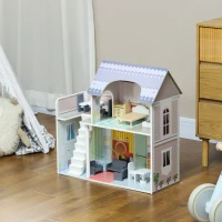 AIYAPLAY Casa de Bonecas com Móveis e Acessórios Casa de Bonecas de Madeira com Varanda e 2 Andares  60x26,6x60 cm Multicor(m-10)