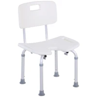 HOMCOM Taburete de Ducha Silla de Baño con Respaldo Altura Ajustable en 6 Niveles Pies Antideslizantes para Ancianos 39,5x36,5x71-83,5 cm Blanco(m-11)