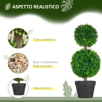 HOMCOM Set da 2 Piante di Bosso a 2 Sfere Realistiche con Vaso incluso, a Fondo Rinforzato ed Erba, 60 cm(m-4)