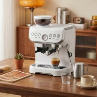 HOMCOM 15 Bar Coffee Machine, with Adjustable Grind, Steamer and Accessories - White(m-9)