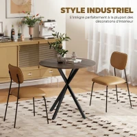 HOMCOM Table à Manger Ronde pour 2 Personnes avec Plateau Aspect Bois et Piètement Croisé en Acier, Marron(m-5)