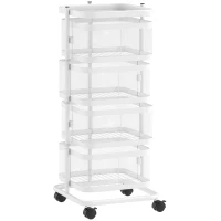 HOMCOM Resserre 4 paniers rotatifs sur roues, chariot à légumes et fruits, plateau, étagère en fil d'acier, 33x33x77cm, blanc(m-1)