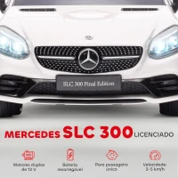 AIYAPLAY Carro Elétrico Mercedes SLC 300 12V com Faróis LED Buzina Música TF USB e Abertura da Porta 3-5km/h 107x62,5x44 cm Branco(m-4)