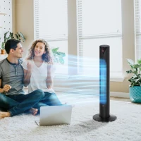HOMCOM 38" Oscillating Tower Fan with Remote Control, 3 Speed 4 Modes, LCD panel, 12-Hour Timer, Slim Cooling Fan for Home Bedroom Office, Black(m-2)