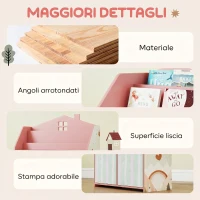 AIYAPLAY Libreria per Bambini a 3 Livelli con Cassetti e Scaffali, in Legno e Tessuto, 62.5x30x91.5 cm, Rosa(m-7)