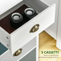 HOMCOM Mobile Cassettiera con 5 Cassetti Colorati, Comò Alto e Salvaspazio, Multicolore Blu(m-5)