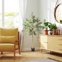 HOMCOM Plantă Artificială de Măslin Înaltă 150 cm, Arbore Fals cu 720 de Frunze și 32 de Măsline, Vas Inclus(m-10)