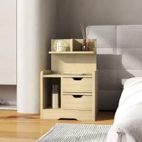 HOMCOM Nachttisch mit 2 Schubladen, offener Ablage, 40x30x60 cm, Holzdekor(m-10)