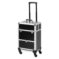 HOMCOM Maletín de Maquillaje Profesional con Cajón Maleta de Maquillaje con Ruedas para Viaje Trabajo 34x25x62 cm Negro(m-11)