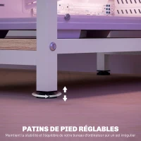HOMCOM Bureau d'ordinateur bureau lumières LED réglables 2 prises ports USB tiroirs étagères 155,5x48x88,5cm effet bois naturel(m-8)