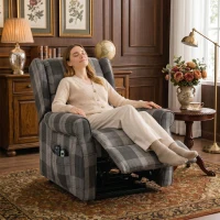 HOMCOM Power Lift Recliner Chair with Vibration Massage, Heat, Checked Lift Chair with Remote, Side Pockets, Grey(m-14)