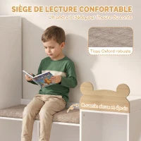AIYAPLAY Bibliothèque Enfant, Meuble Rangement Enfant 3 en 1 avec Banc, 6 Compartiments, 2 Étagères, Coussin d'Assise, Blanc(m-5)