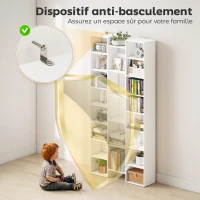 HOMCOM Bibliothèque, étagère à livres, étagère de rangement, 21 compartiments et 10 étagères réglables, 89,5x23,5x181cm, blanc(m-6)