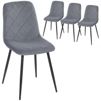 HOMCOM Lot de 4 chaises de salle à manger rembourrées avec dossier haut, pieds en acier et tissu effet velours, gris(m-11)