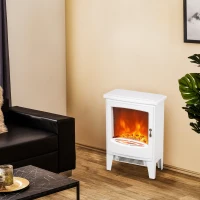 HOMCOM Tempered Glass Casing Electric Fireplace, Freestanding Electric Fire with Realistic Flame Effect, Log Burner with Overheat Protection, 1000w/ 2000W, White(m-10)