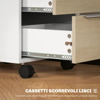 HOMCOM Schedario da Ufficio con 3 Cassetti, 4 Ruote, Cassettiera Ufficio con Serratura e 2 Chiavi, Bianco e Rovere(m-6)