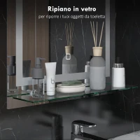 kleankin Specchio per Bagno a Luci LED a 3 Colori Regolabili con Mensola in Vetro, 50x12x70 cm, Argento(m-5)