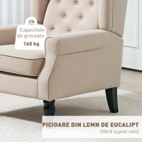 HOMCOM Fotoliu pentru Living în Stil Franțuzesc cu Șezut Tapițat și Perne din Catifea de Gheață, 74x86x102 cm, Bej(m-7)