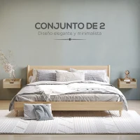 HOMCOM Set de 2 Mesitas de Noche de Pared Mesillas Flotantes con 1 Cajón para Dormitorio Habitación 40x30x19,5 cm Natural(m-4)