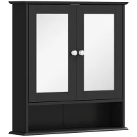 kleankin Armario de Baño con Espejo Armario de Pared con 2 Puertas Estante Abierto Estante Ajustable 56x13x58cm Negro(m-1)