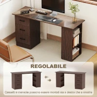 HOMCOM Scrivania Moderna con 3 Cassetti e 3 Ripiani per Camera e Ufficio, in Legno, 120x49x72 cm, Color Noce(m-6)
