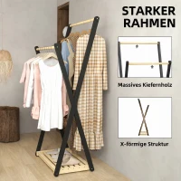 HOMCOM Cuier de podea din lemn cu 2 bare și raft inferior, design modern, 61x45x152cm(m-5)
