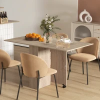 HOMCOM Masă Pliabilă cu 2 Extensii pentru 6 Persoane, cu Rafturi și Roți Integrate, Lemn Natural(m-10)