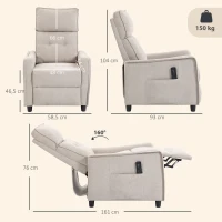 HOMCOM Sillón de Masaje Reclinable con Reposapiés 2 Zonas de Masaje Asiento de Muelles Bolsillos Tapizado en Lino Crema(m-3)