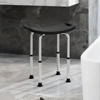 HOMCOM Taburete de Ducha Silla Ducha Personas Mayores con Altura Regulable de Aluminio Antideslizante Carga 135 kg Negro(m-10)
