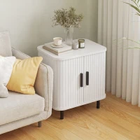 HOMCOM Nightstand with Sliding Doors and Metal Legs White Wood Effect(m-8)