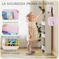 AIYAPLAY Libreria per Bambini con 3 Ripiani a Forma di Orsetto con Barriere Frontali, 55x15x110 cm, Rosa(m-5)
