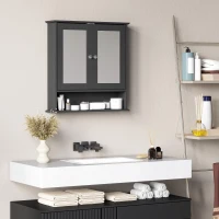kleankin Dulap de baie cu oglindă Dulap de perete cu 2 uși Raft deschis Raft reglabil 56x13x58cm Negru(m-11)
