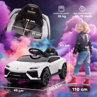 AIYAPLAY Voiture électrique enfant véhicule électrique Lamborghini 12V télécommande 2,4G et 2 moteurs vitesse max. 4 km/h blanc(m-3)