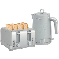 HOMCOM Sleek Textured Kettle and Four-Slice Toaster Set - Grey(m-11)