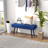 HOMCOM Taburete Pie de Cama Multifuncional con Pies de Acero y Asiento Acolchado para Entrada Pasillo 100x36x45 cm Azul Oscuro(m-10)