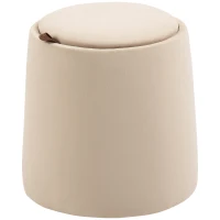 HOMCOM Pouf coffre rangement, pouf repose-pieds en tissu velours givré, couvercle réversible, Ø 44 x 47,5 cm, beige(m-1)