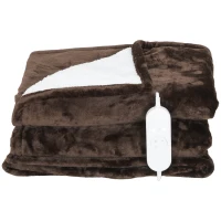 HOMCOM Manta Elétrica 180x130 cm Manta Térmica com Tecido Suave 10 Níveis de Temperatura e Temporizador Marrom(m-11)