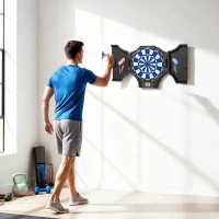 SPORTNOW Cible jeu de fléchettes électronique refermable 2 portes 31 jeux jusqu'à 8 joueurs affichage LCD haut-parleur noir(m-2)