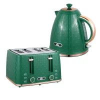 HOMCOM Kettle and Toaster Set, 1.7L 3000W Fast Boil Jug Kettle with Auto Shut Off, 4 Slice Toaster with 7 Level Browning Controls & Crumb Tray, Green(m-1)